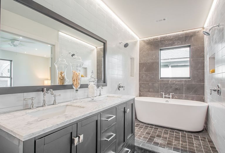 Luxury bathroom remodel with tub and walk-in shower combo and double vanity